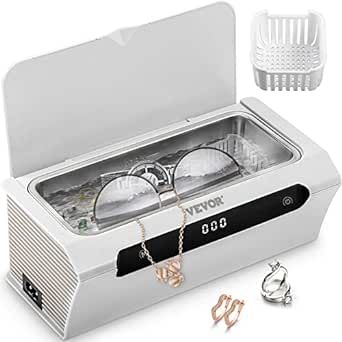 VEVOR Ultrasonic Jewelry Cleaner, 45kHz 500ml, Professional Ultrasonic Cleaner w/ 4 Digital Timer & SUS 304 Tank, Cleaning Basket Included, Ultrasonic Cleaner Machine for Jewelry Watches Coins, White