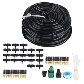 UPQRSG 65.6FT Drip Irrigation Kit, Garden Plant Watering Sprinkler System with Adjustable Nozzles, Automatic Irrigation Equipment Set for Outdoor Plants, Greenhouse Flower, Bed Patio, Lawn