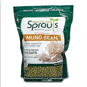 Nature Jims Premium Mung Bean Sprouting Seeds – 16 Oz – NON GMO- Resealable Bag for Longer Freshness – Rich in Vitamins, Minerals, Fiber
