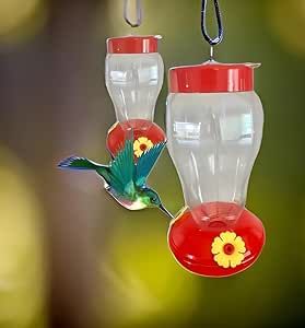 [2 Pack] Hummingbird Feeder, Large 20 oz, Ant Deterent, S Shaped Hanging Hook,Outdoors Hanging with 3 Flower Ports,Leak-Proof,Easy Fill Bird Feeder for Outdoors Hanging for Garden Yard