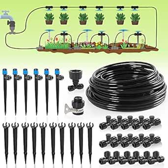 MIXC 2023 New Quick Drip Irrigation Kit 100FT Garden Watering System,Garden Irrigation System Automatic Irrigation Equipment with New Quick Connector 1/4 inch Blank Distribution Tubing for Outdoor Plants Lawn Patio