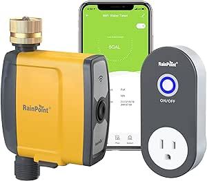 RAINPOINT WiFi Water Timer Brass Inlet, Smart Sprinkler Timer Hose Timer WiFi Irrigation Controller, Wireless Watering System Valve, APP & Voice Control, Weather-Based Automatic Rain Delay