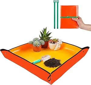 Repotting Mat for Indoor Plant Transplanting & Potting Soil Mess Control, 26.8" X 26.8" Portable Potting Tray Succulent Plant Mat Indoor Gardening tools Gardener Gifts Plant Gift for Plant Lovers