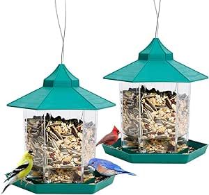Solution4Patio Expert in Garden Creation #G-B127A00-US 2 Pack Hexagon Shaped Gazebo Wild Bird Feeder Panorama, Plastic, Easy to Clean, Weatherproof, 1.45 GAL(5.48 L) Capacity, for Outdoor Patio Garden