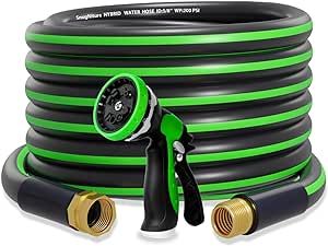 SnugNiture Garden Hose 100 ft x 5/8", Heavy Duty, Light Weight, Flexible Water Hose with 3/4'' Solid Fittings for All-Weather Outdoor