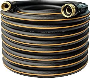 DayisTools Heavy Duty Hybrid Garden Hose 100 ft, Flexible Water Hose 5/8 IN x 100FT, Lightweight, Super Durable, All-weather Use, Work 200 PSI, 3/4 IN GHT Solid Brass Fittings, Black Orange