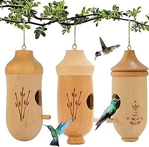 OROGHT Hummingbird House - Natural Wooden Bird Nesting House for Gardening Gifts Home Decoration 3 Pack