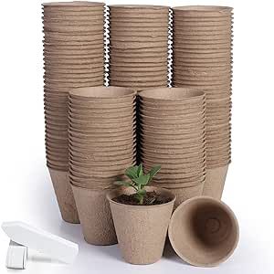 JERIA 150-Pack 3.15 Inch Peat Pots for Seedling with 150 Pcs Plant Labels,Garden Germination Nursery Pots,Biodegradable Seed Starter Pots Kits