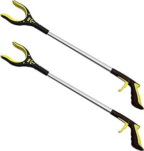 2-Pack 32 Inch Extra Long Grabber Reacher with Rotating Jaw - Mobility Aid Reaching Assist Tool (Yellow)
