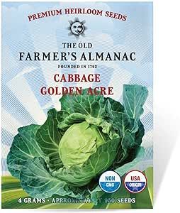 The Old Farmer's Almanac Heirloom Cabbage Seeds (Golden Acre) - Approx 900 Seeds - Non-GMO, Open Pollinated, USA Origin
