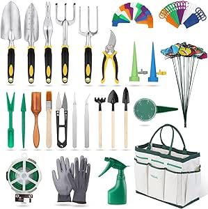 YISSVIC Garden Tools Set 84 Piece, Succulent Included, Heavy Duty Cast Aluminum Gardening Kit, Non-Slip Ergonomic Handle Tools, Supplies Gifts for Women Men