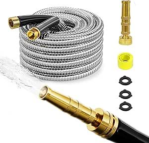 SPECILITE Expandable Garden Hose 50 FT, 304 Stainless Steel Collapsible Water Hose with Adjustable Pressure Brass Hose Nozzle, Lightweight, Leak-Proof, Expanding, Heavy Duty Hose For Outdoor, Yard