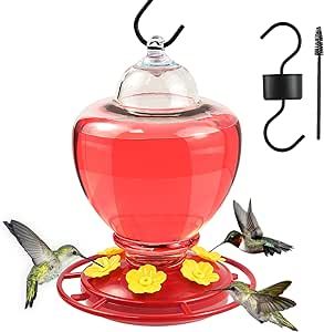 Hummingbird Feeder - Plastic 40 oz Leakproof Hummingbird Feeders for Outdoors Hanging Ant and Bee Proof with 6 Flower Feeding Port Hanging for Garden Yard, Easy to Clean and Fill (Red)