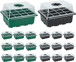 JERIA 20 Packs 240 Cells Seed Starter Tray Seed Starter Kit with Humidity Adjustable Dome,Plant Germination Trays and Plant Starter Kit for Seeds Growing Starting (Green and Black)