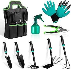 9 PCS Garden Tool Set Kids Gardening Tool Kit for Digging, Planting and Pruning, Gardening Hand Tools with Storage Bag, Ideal Garden Gifts for Men, Women and Any Gardener