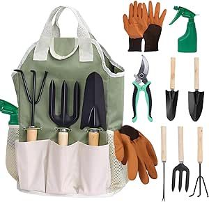 Whonline Gardening Tool Set of 10,Gardening Tools and Supplies,Garden Tool Kit with Bag Gloves, Indoors Outdoors for Women Men Gift