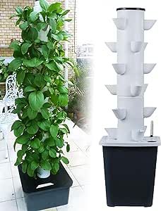 Hydroponics Tower Garden Hydroponic Growing System, 30 Pods Indoor Herb Garden Kit with Hydrating Pump, Net Pots and Timer, for Herbs, Fruits and Vegetables