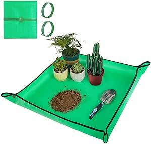 Repotting Mat for Indoor Plant Transplanting and Mess Control 27"x 27" Thickened Waterproof Potting Tray Foldable Succulent Potting Mat Portable Gardening Mat Garden Gifts for Women & Men Green