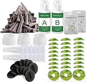 188pcs Hydroponics Supplies Kit with 100 Grow Sponges, 12 Grow Baskets, 12 Grow Domes, 50 Labels, 200ml Hydroponics Nutrients A&B,12 Plant Spacers - Hydroponics Garden Accessories for aerogarden