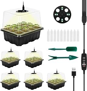 RIOGOO 6 Pack Seed Starter Tray with Grow Light, Timing Seed Starter Kit with Adjustable Brightness & Humidity,Greenhouse Germination Kit for Seed Growing Starting (12x6,72 Cells)