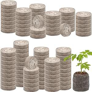 ZeeDix 100 Pcs (50mm) Peat Pellet Fiber Soil Plant Seed Starters - Plugs Pallet Seedling Soil Block, Seed Fertilizer Nutrient Block Compressed Peat Block for Grow Herbs, Plant,Flowers and Vegetables