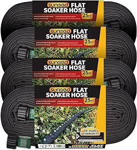 4 Pack Flat Soaker Hose 25FT for Garden Beds, Drip Soaker Hose 100 ft for Efficient & Effective Watering of Plants – Garden Soaker Hoses with Heavy Duty & Easy to Install (25ftx4)