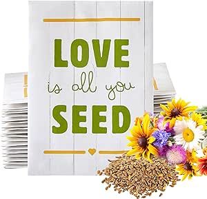 American Meadows Wildflower Seed Packets ''Love is All You Seed'' Party Favors (Pack of 20) - Wildflower Seed Mix, Party Favors for Weddings, Valentine's Day, Anniversaries, Thank You
