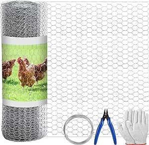 Hicarer Chicken Wire Fencing Mesh, 16.9 Inch x 60 Feet Metal Floral Chicken Wire Fence, 0.6 Inch Hexagonal Galvanized Hardware Cloth Netting for Crafts Chicken Animal Barrier Rabbit Poultry Garden