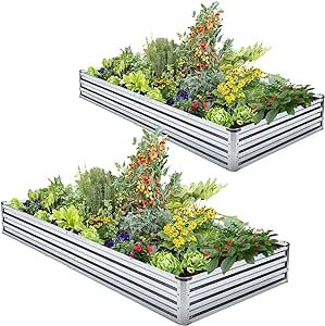 Veezyo Galvanized Raised Garden Bed Kit - Metal Raised Planter 2 Pack 6'x3'x1' for Flowers Plants, Vegetables Herb