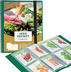 Samsill Seed Packet Organizer, 4 Pocket Reusable Garden Seed Storage Protector, 3.5" x 5" Clear Pocket Sleeves, Garden Planner Packet, 32 Pockets, Holds Up to 64 Packets, Green