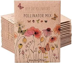 Bentley Seeds Pollinator Seed Mix - Pre-Filled, Non-GMO, Non-Coated Butterfly Seed Packets - 25 Annual Wildflower Seed Packs - Perfect Eco-Friendly Gift