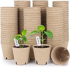 homenote Peat Pots, 120 Pcs 3.15 Inch Seed Starting Pots with Drainage Holes Round Nursery Pot, Plants Pots with Bonus 20 Plant Labels
