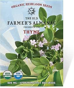 The Old Farmer's Almanac Organic Thyme Seeds - Approx 160 Seeds - Certified Organic, Non-GMO, Open Pollinated, Heirloom