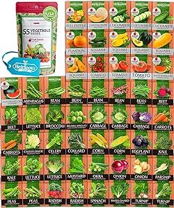 27,500+ Heirloom Vegetable Seeds | Non GMO Garden Seed 55 Variety Pack | Gardening Seeds for Planting Vegetables and Fruits, & Lettuce | Prepper Supplies | Survival Gear | Spring, Summer, Fall