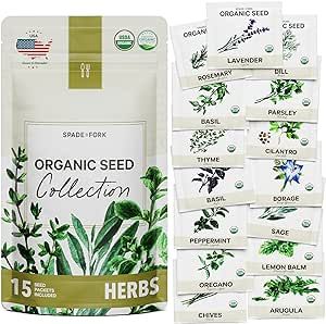 15 Certified Organic Herb Seeds Variety Pack (4X More) 10,000+ Non GMO Seeds for Planting Indoor Herb Garden or Outdoor Herb Garden Seeds for Planting | Including Basil Seeds, Rosemary Seeds & More