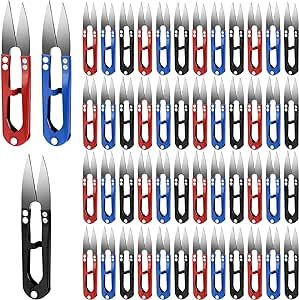 Therwen 48 Pcs 4 Inch Bonsai Pruning Scissors U Shaped Sewing Scissors Bulk Multicolor Bud and Leaves Trimmer Yarn Thread Cutter Snips Carbon Steel Pruners Trimmers for Gardening Household Supplies