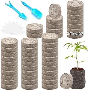 ZeeDix 200 Pcs 30mm Peat Pellets Seed Starter Soil Pods Plugs for Vegetable, Seedling Soil Block Compressed Peat Nutrient Seed Pods for Planting Easy Transplant with 200 Plant Labels & 2 Garden Tools