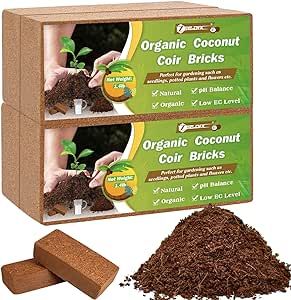 ZeeDix 4 Pcs Premium Coco Coir Brick- 100% Organic Compressed Coconut Coir Starting Mix, Coco Coir Fiber with Low EC and PH Balance for Gardening, Potting Soil, Herbs