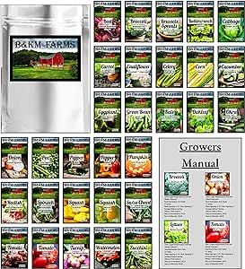 30 Packet Variety Non-GMO Heirloom Vegetable & Fruit Seeds for DIY Outdoor & Indoor Garden. 30,400 Seeds by B&KM Farms (Clear Packaging, Jumbo)