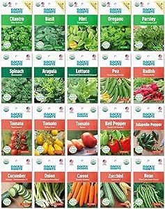 Back to the Roots Organic Seed Bundle - Herbs and Vegetables Variety Pack for Planting - Assorted Non-GMO Seed Mix for Beginner Indoor and Outdoor Gardening, (Pack of 20)