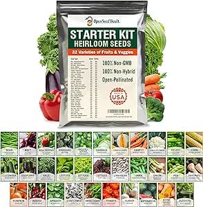 Open Seed Vault 15,000 Heirloom Seeds Non GMO for Planting Vegetables & Fruits (32 Variety Pack) - Gardening Seed Starter Kit, Survival Gear Food, Gardening Gifts, Emergency Supplies