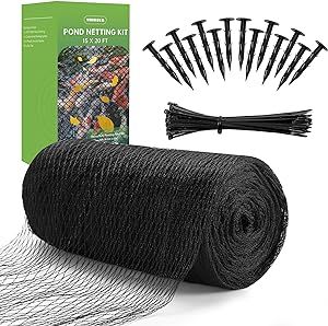 Pond Netting, Pond Netting for Koi Ponds 15 x 20 FT Pond Net, Heavy Duty Woven Fine Mesh Pond Garden Pool Netting Kit for Leaves to Catch Leaves and Debris, Protects Koi Fish from Birds Cats Predators
