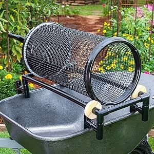Rolling Garden Sifter with 1/2 in. Heavy Duty Screen and Accessories (1/4 in. Screen, Removeable Top, & Holding Bands)