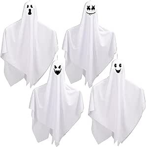 CCINEE 4 Pack Halloween Hanging Ghosts Decorations, 27.5“ and 35.5” Flying Outdoor Ghosts Assorted for Halloween Front Yard Patio Lawn Garden Party Supply