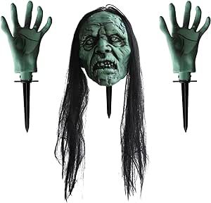 Halloween Outdoor Decoration, Zombie Face and Arms Stakes with Zombie, Halloween Porch Decorations for Outdoor Garden Patio Lawn Graveyard Party Supplies (A02)
