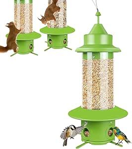 Bird Feeders for Outdoors Hanging - Squirrel Proof Wild Bird Feeders for Outside 5LB Seeds Capacity Heavy Duty Chew-Proof Rainproof Tube for Outside Garden Yard Decoration