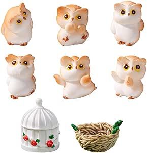 KyeeaDIY 8pcs Resin Mini Owls, Mini Owls Fairy Garden Accessories, Miniature Figurines Fairy Garden Oornament Supplies, Owl Decorations for Home, icro Landscape, Plant Pots, Bonsai Craft Decor