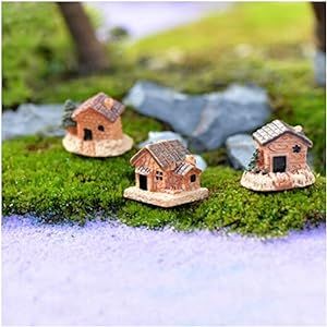 Miniature Fairy Garden Stone House, Resin Village House Fairy Garden Kits Figurines, Mini Fairy Cottage House Fairy Garden Kits Dollhouse Supplies DIY Outdoor Decorations, Plant Pot Micro Land (A)