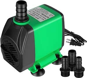 Simple Deluxe 24W 800GPH Submersible Pump (3000L/H), Ultra Quiet (10ft High Lift), 3 Nozzles with 5.2ft Power Cord for Fish Tank, Pond, Aquarium, Statuary, Hydroponics, Fountain
