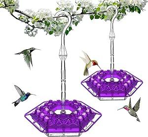 Hummingbird Feeders for Outdoors Hanging with 30 Feeder Ports, 2023 Upgrade Hummingbird Feeder with Perch and Built-in Ant Moat, Easy to Clean, Beauty Outdoor Hanging Yard Garden Decorat(Color:Purple)